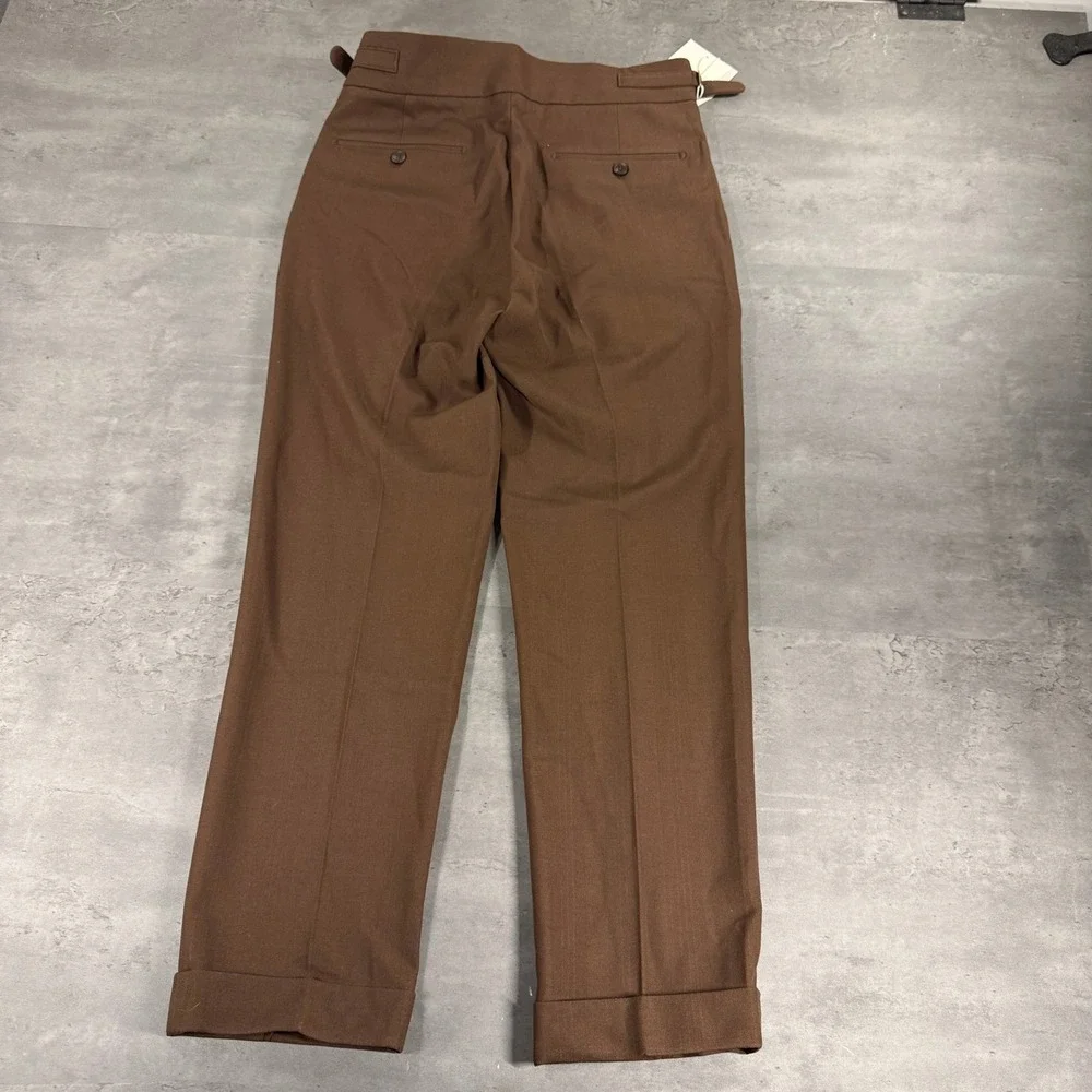 Marini Gurkha Pant Trouser Mens 30 Pleated Side Gold Buckle Brown Cuffed NEW